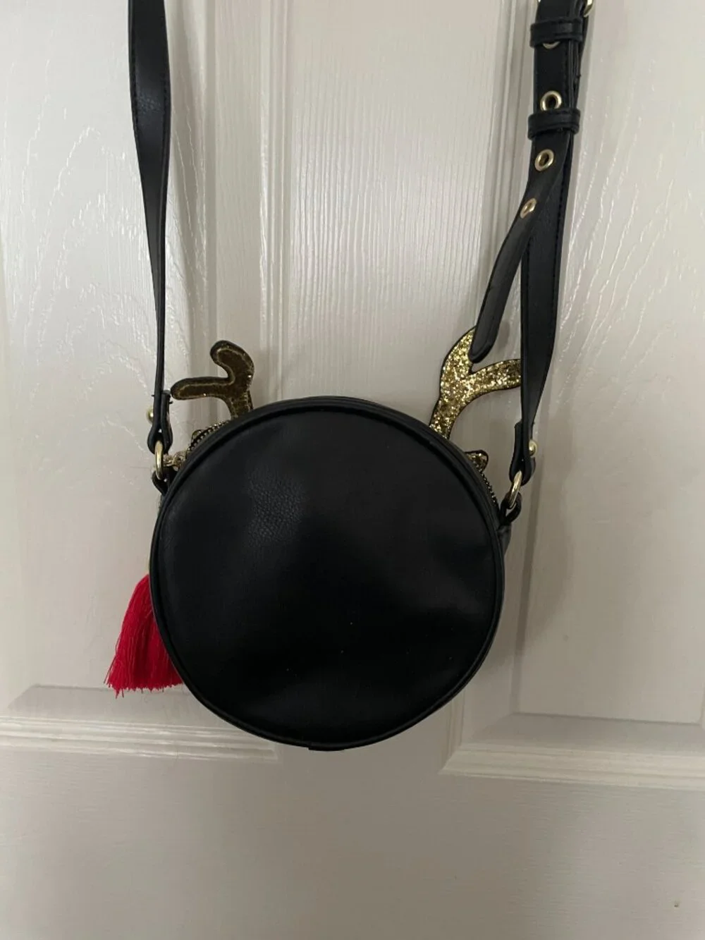 Mad Love Holiday Reindeer Black Glitter Crossbody Purse-NWT